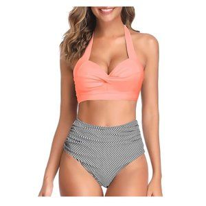 Tempt Me Women Vintage Swimsuit Two Piece Retro Halter Size M. f73